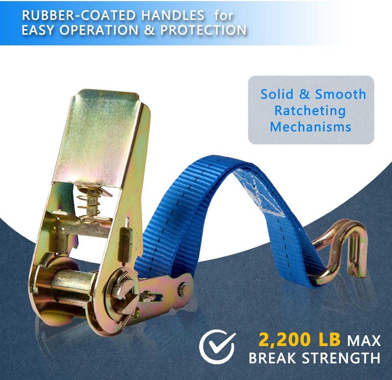 Sweecomb Ratchet Straps (4-Pack), 1 Inch x 16.4 Feet (2200lb Break Strength) with Sturdy Metal Hooks, 1x Work Gloves, Heavy Duty Tie Down Straps for Truck, Cargo Trailer, Motorcycle, Luggage, Moving (Blue) - Image 3